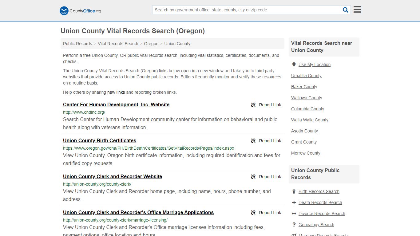 Vital Records Search - Union County, OR (Birth, Death ...
